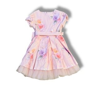 Lapin‎ House Floral Tulle Dress Girls 8 Pink Purple Short Sleeve Party Occasion